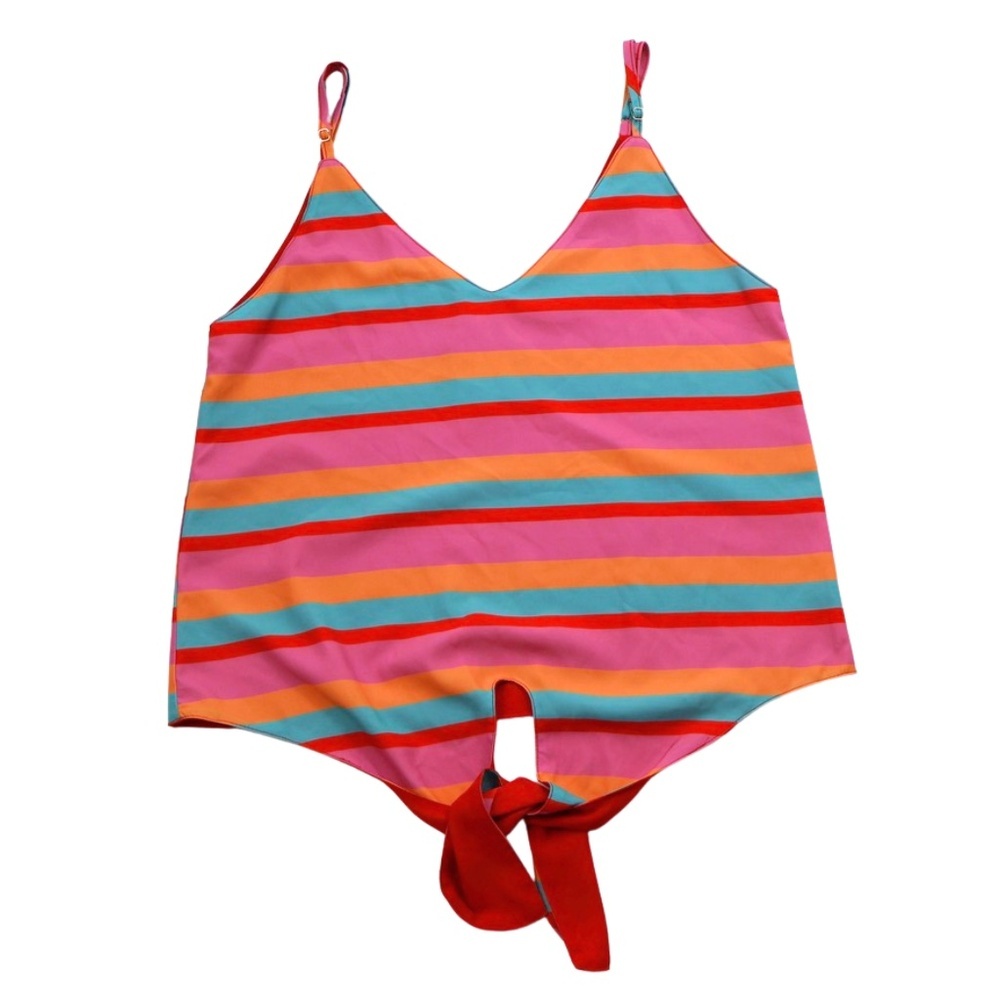 Chloe Oliver Striped Tie Front Camisole Tank Top Pink XS